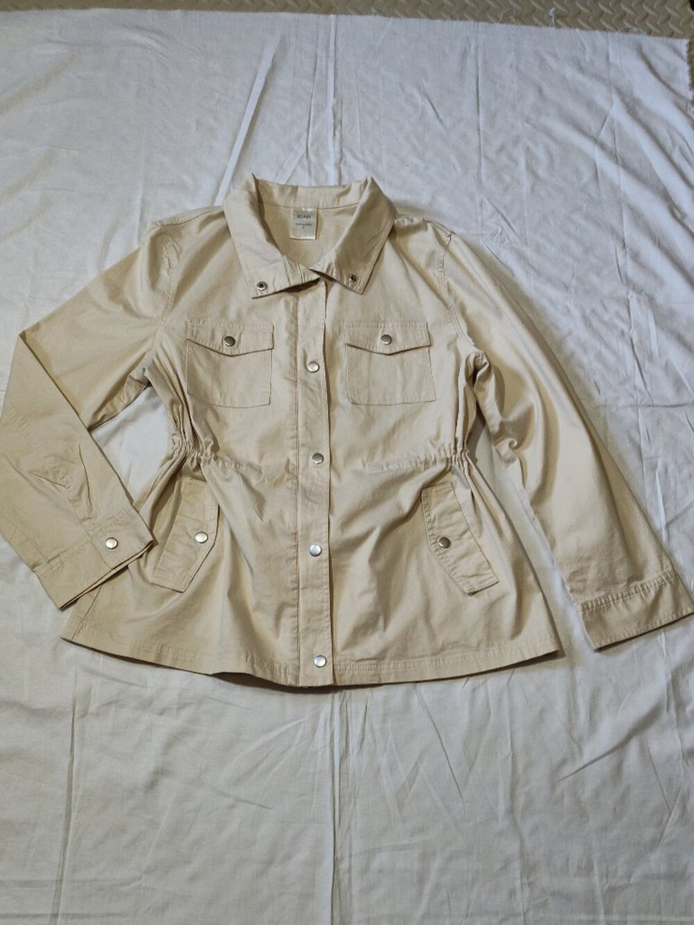 Blair Field Jacket Drawstring Snap Zip 97% Cotton Utility Coat Beige Medium